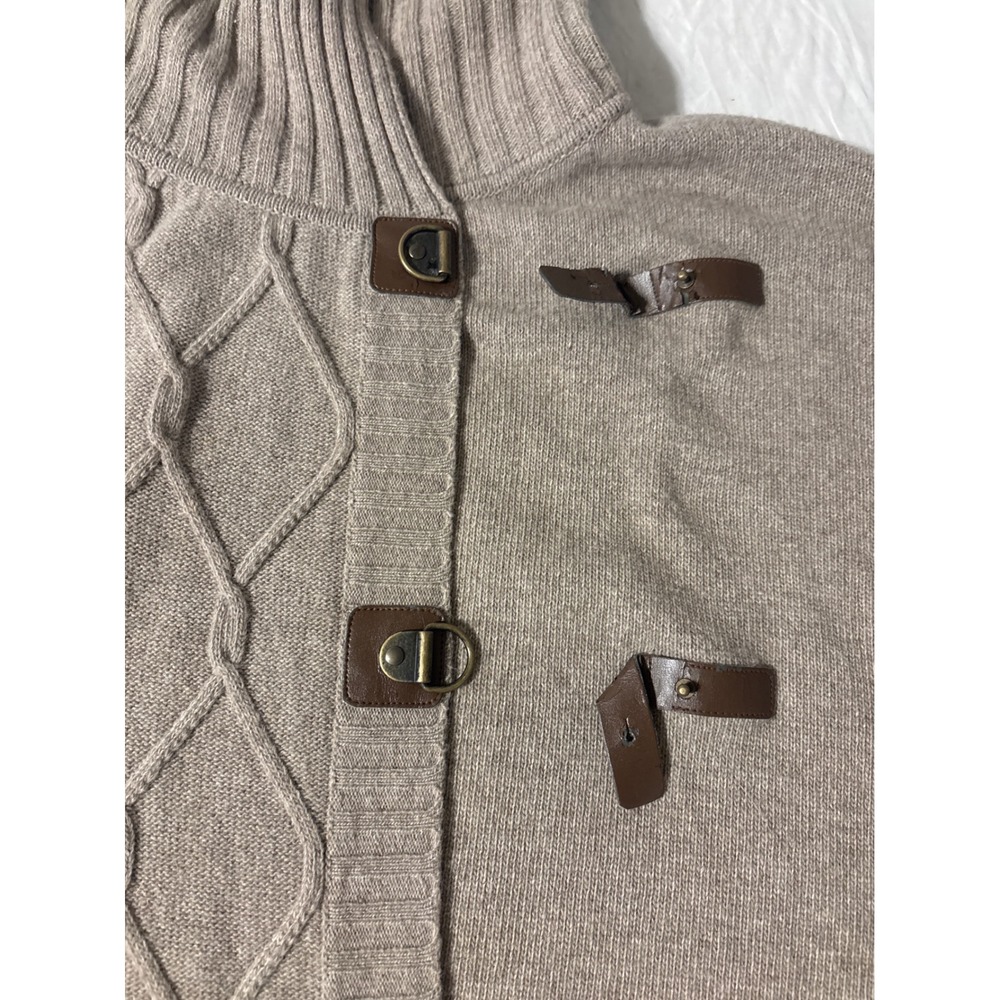 Luisa Spagnoli Poncho Womens U Taupe Good Cable Knit Turtleneck Toggle Closure - Picture 7 of 10
